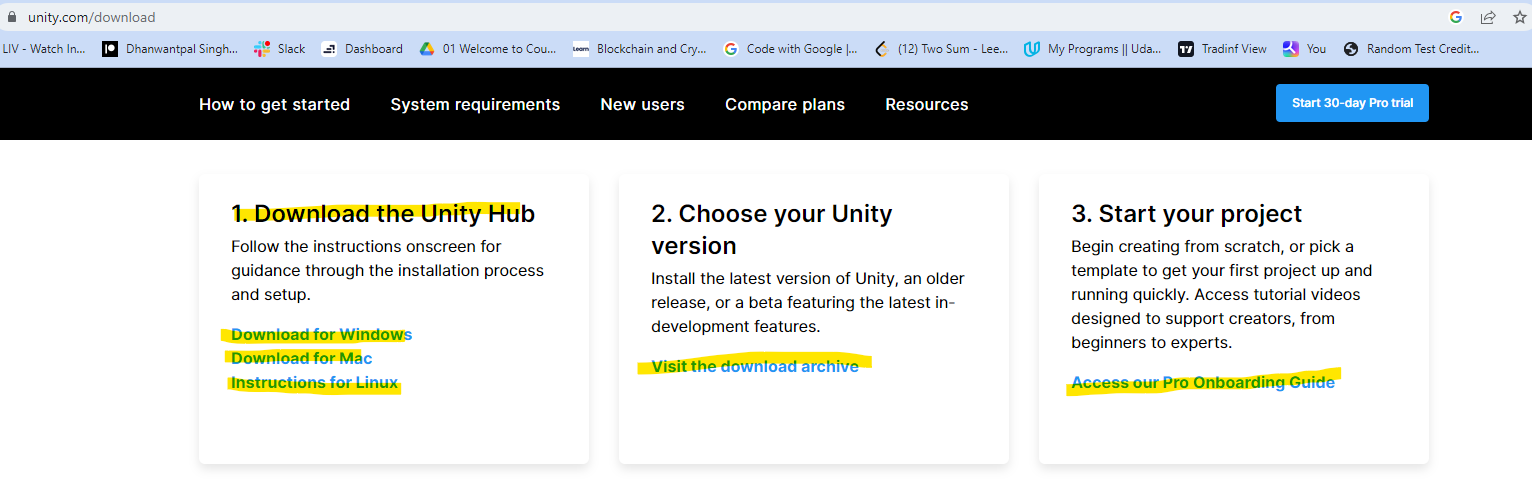 Go to unity.com/download